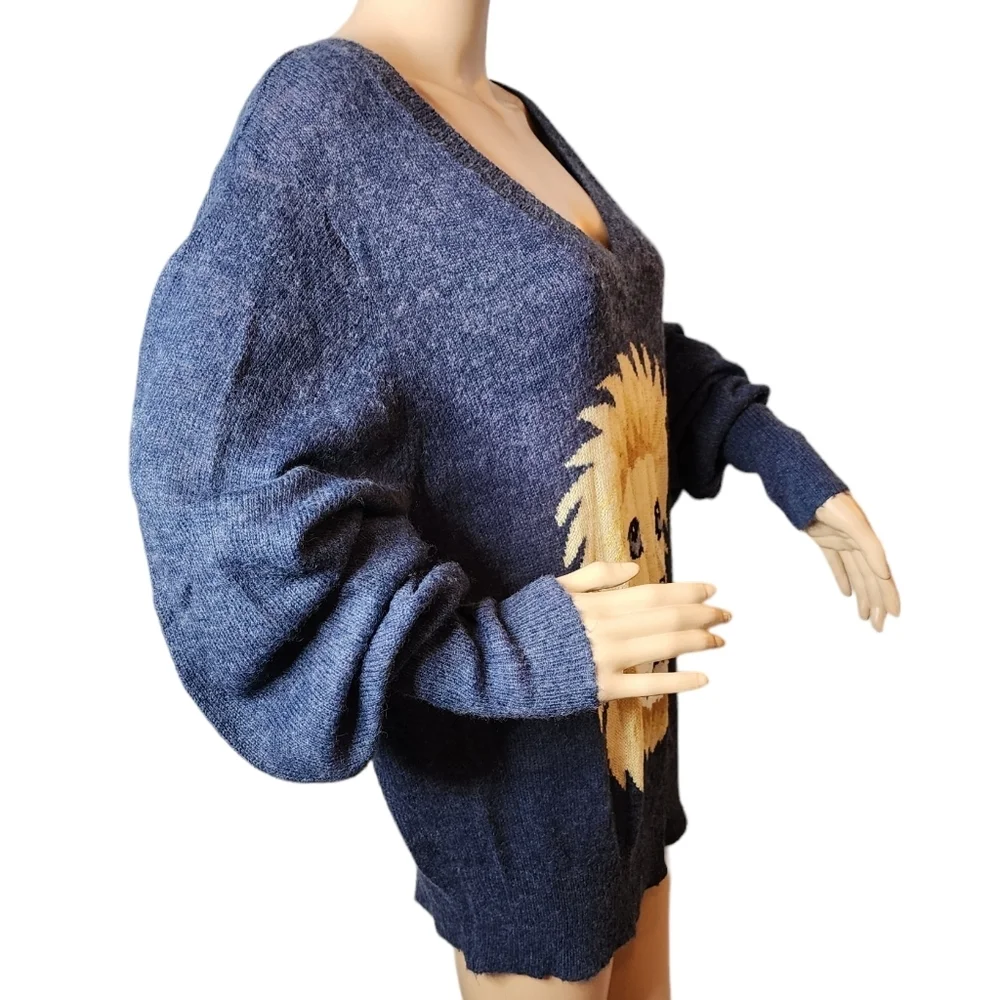 Wildfox‎ oversized wool-blend blue lion lightweight knit sweater XS